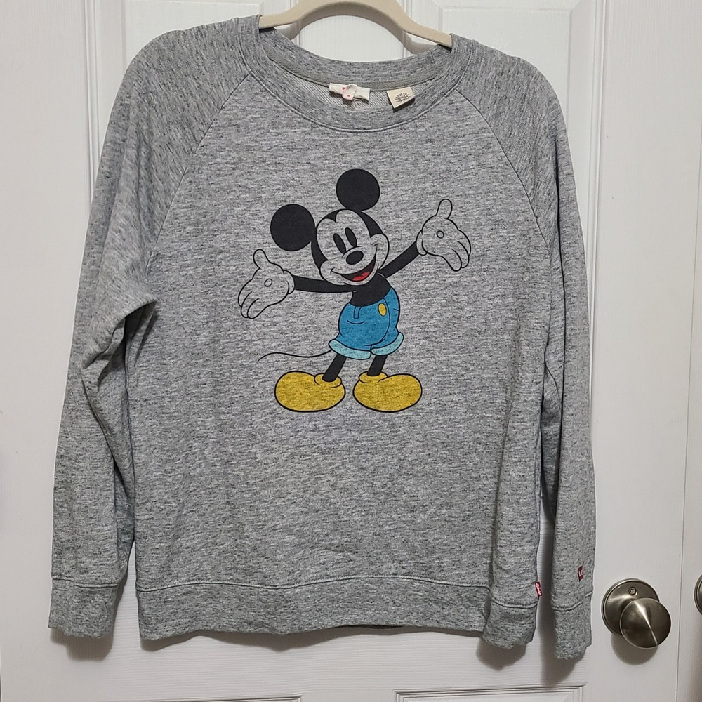 Levis x Disney Mickey Mouse Sweatshirt Womens Medium Gray Raglan‎ Pullover